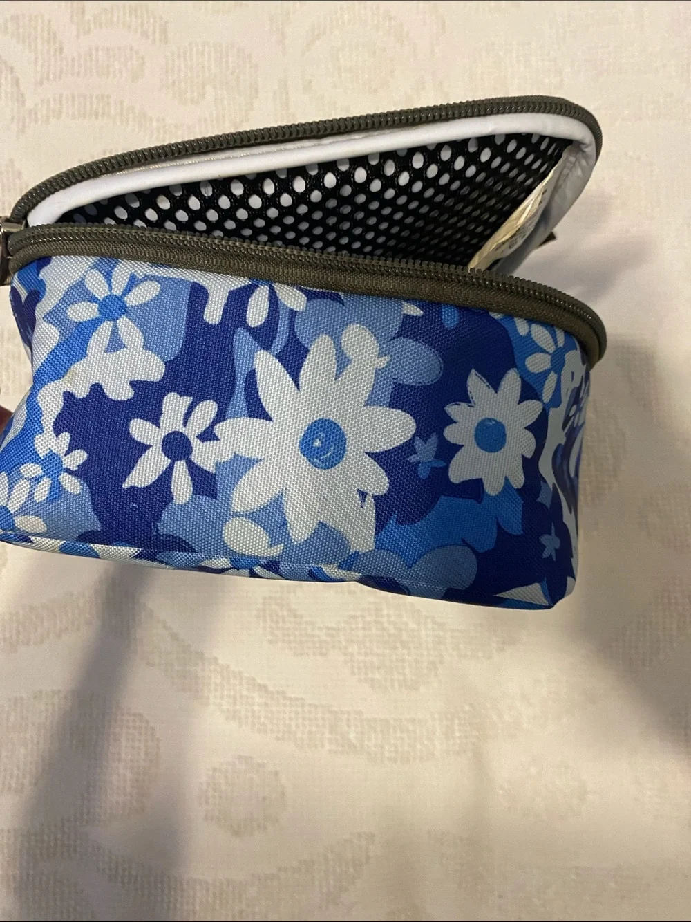 L.L. Bean Blue and White Floral Travel Cosmetic Case/Lunch Bag.  Normal wear